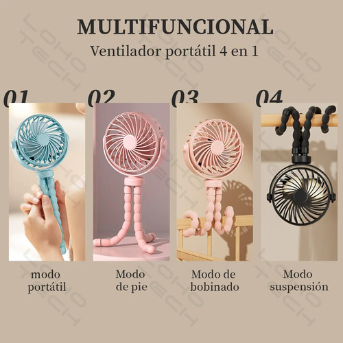 Trípode Flexible Ventilador De Mano Portátil Recargable Rosa