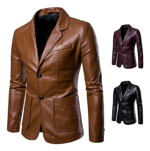 Chaqueta De Cuero Casual Slim Fit Para Hombre