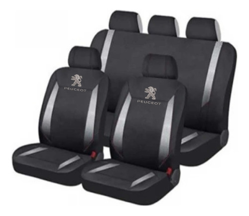 Cubreasiento Funda Tela Negro Plateado Logo Peugeot Bordado