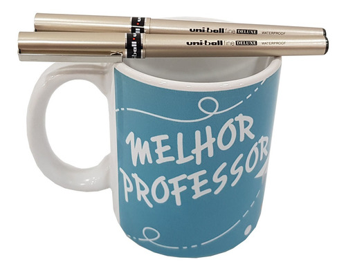 Kit Caneca E Canetas Deluxe Fine Uni-ball Presente Professor