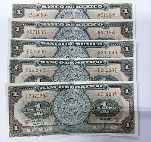 Billete Antiguo $1.00,calendario Azteca, Año 1957.