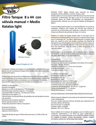 Imagen 2 de 10 de Tanque Polyglass 8x44 Valvula Manual + Medio Katalox Light