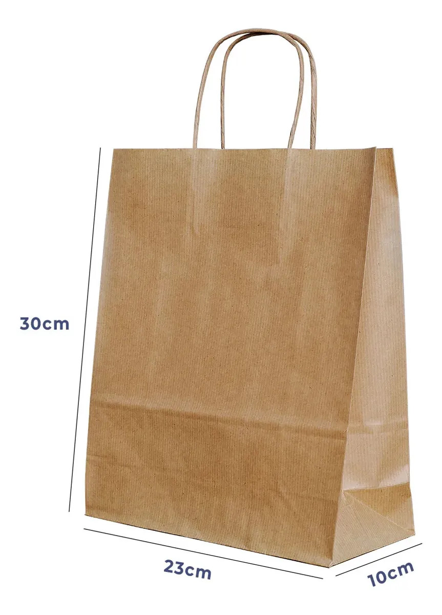 Sacola Papel Kraft M 23x30x10cm 50und Monolúcido Embalagem Presente Bolsa Ecológica Alça Torcida