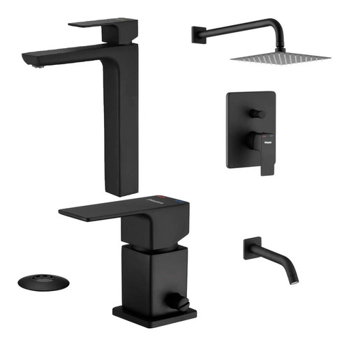 Combo Griferia Lavatorio Alto Bidet Ducha Arq Negro