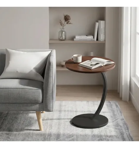Mesa Lateral Redonda Apoio Sofa Notebook Mdf Decorativa  Marrom