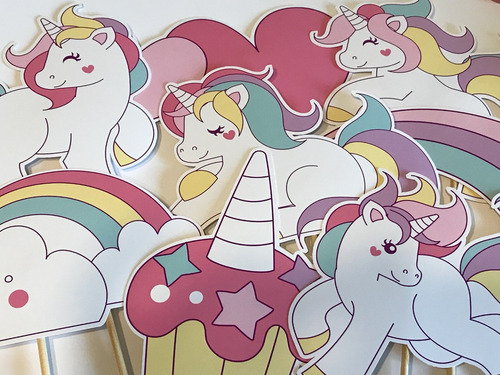 Unicornios Pastel Kit Photo Booth Props X 10 Unidades