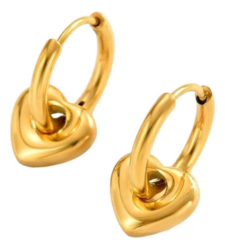 Aros De Mujer Con Corazon Acero Baño De Oro 18k