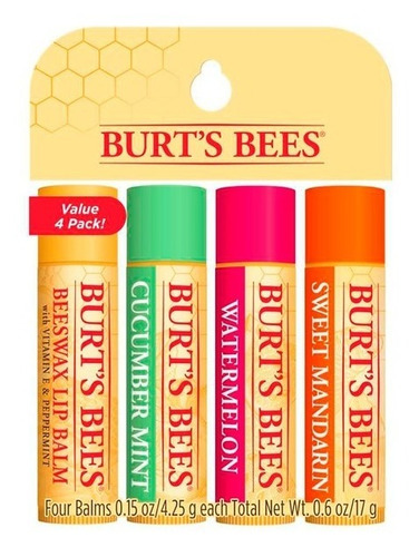 Kit Burt's Bees Freshly Picked Lip Balm 4 Un