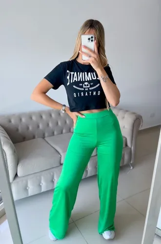 Pantalon Palazo Tiro Alto De Hilo De Seda Para Mujer