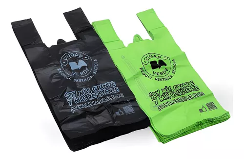 Bolsas plástico reciclado camiseta 42x55 cm verde - Comercial Cuesta