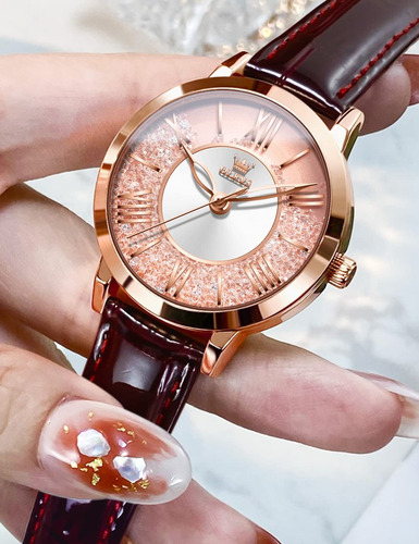 Reloj Olevs/5539 Dorado Para Mujer Con Correa De Cuero Marrón Dorado/rosa Rosa
