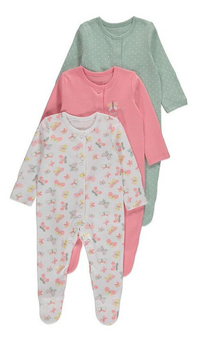 100% Algodon Set * 3 Pijamas Enterizas Para Niña Bebe 1245