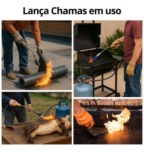 Maçarico Lança Chamas 100cm Vassoura De Fogo Gás + Mangueira