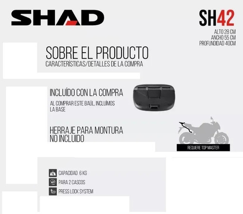 Imagen 3 de 3 de Baul Shad Sh42 2 Cascos Base Incluida 42 Lts