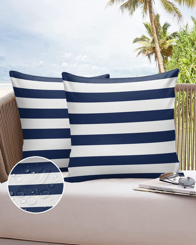 Funda De Almohada Exterior Rayas Blanco-azul, Impermeable Al