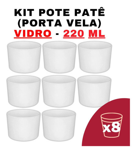 Kit Potes De Vidro Jateado Patê Branco S/ Tampa 220ml