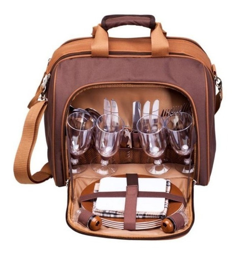 Bolsa Térmica C/ Kit Picnic 17l Marrom Nautika 046090-mr