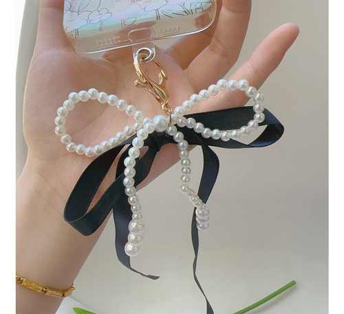 Llavero Con Forma De Lazo De Perla Negra, Bolsa En Forma De