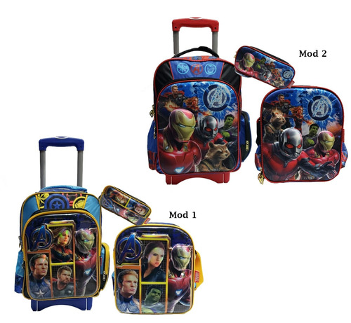 Kit Escolar Ruz Avengers 3d Mochila Con Ruedas+lapicera 3pzs