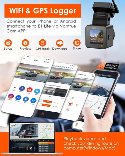 Vantrue E1 Lite 1080p Wifi Mini Dash Cam Con Gps Y Veloci...