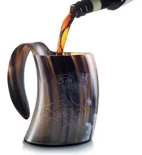  Cuerno vikingo para beber – 12 pulgadas con soporte de cuerno, Taza de cerveza hecha a mano, Grado alimenticio, Cuerno de buey genuino  único