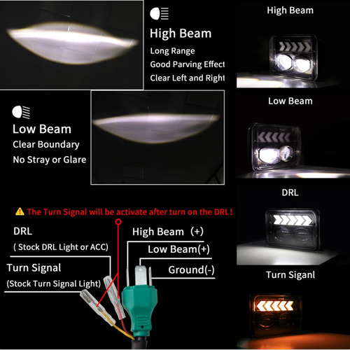 Faros Led Fnget 4pcs 4x6 Con Haz Alto/bajo Drl Blanco