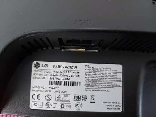 Monitor Lg Flatron W2243s 21.5 Negro (Usado)