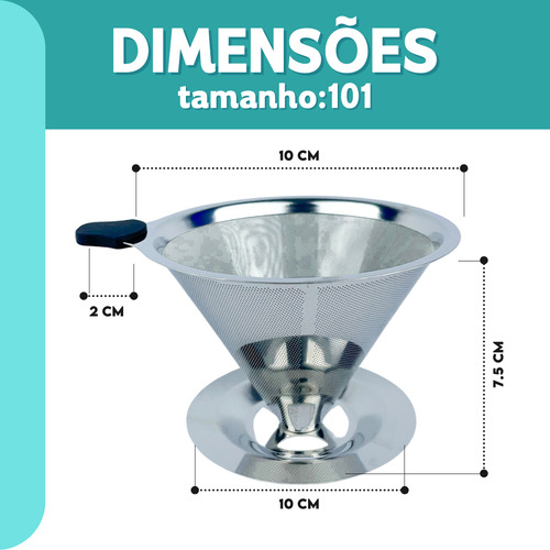 Filtro De Café 101 Coador Manual Sem Papel Reutilizável Peneira Aço Inox - Nybc