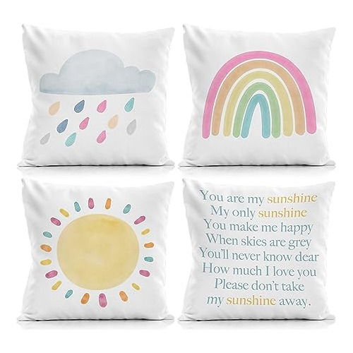 Fundas De Almohada Retro Arco Iris, Sol Y Nubes 18x18 P...