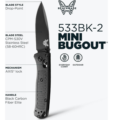 Cuchillo Plegable Benchmade Mini Bugout 533bk-2 Negro Cf