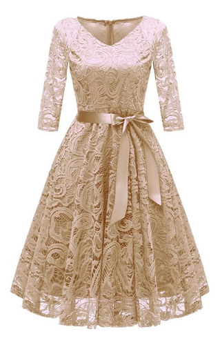 Vestido De Encaje Para Mujer Con Cuello En V