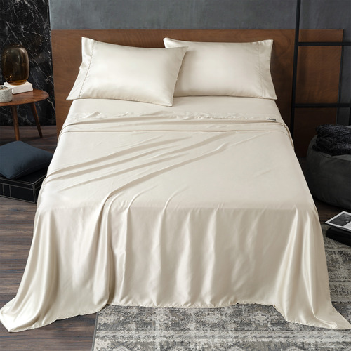 Real Textil sábanas de satín queen size lujosa y sedosa con funda de almohada elegante para todo el año color marfil