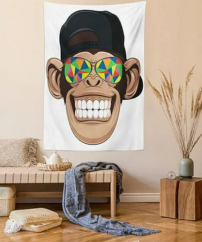 Tapiz De Dibujos Animados De , Divertido Mono Hipster Con Ga