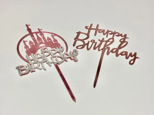 comprar 2 Cake Topper Letrero Pastel Happy Birthday Oro Rosa Disney
