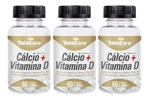 Kit 3 Carbonato De Cálcio + Vitamina D3 1000 Mg 60 Cápsulas