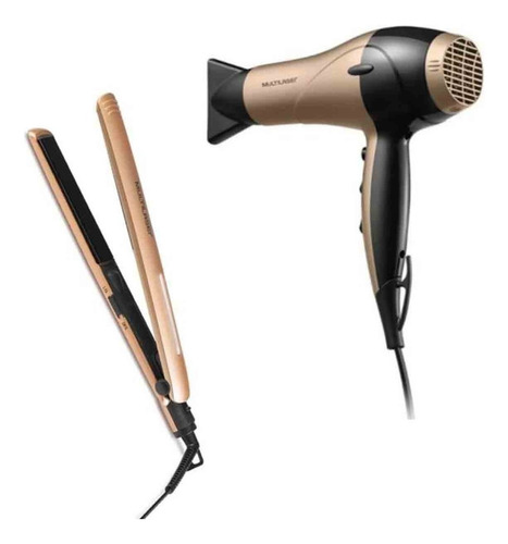 Imagem 1 de 2 de Kit Secador Multilaser Gold +prancha Multilaser Gold Ceramic