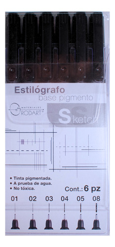 Kit Estilógrafo Rodart Sketch Negro Puntas Diferentes 6 Pzs