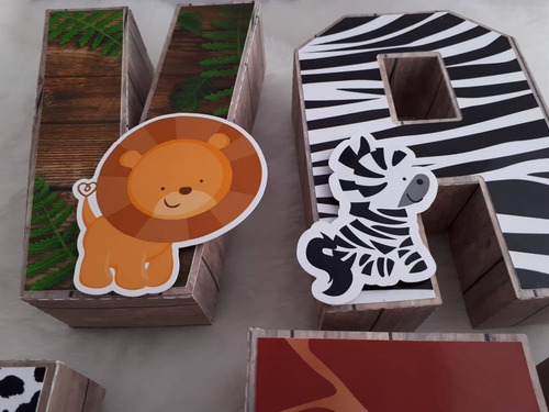 Letras 3d Cumpleaños Animales De La Selva Deco 14 Cm X 7