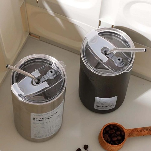 Termo De Acero Inoxidable De 20 Oz Con Pajita Frío Calor Negro