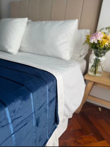 Manta Frida Flannel Camaro 2 1/2 Plazas Invierno Con Tramado Azul