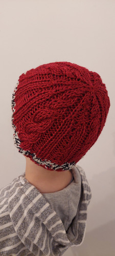 Gorro De Lana Tejido A Mano Artesanal Gb02 Único Niño Bordó Rayado