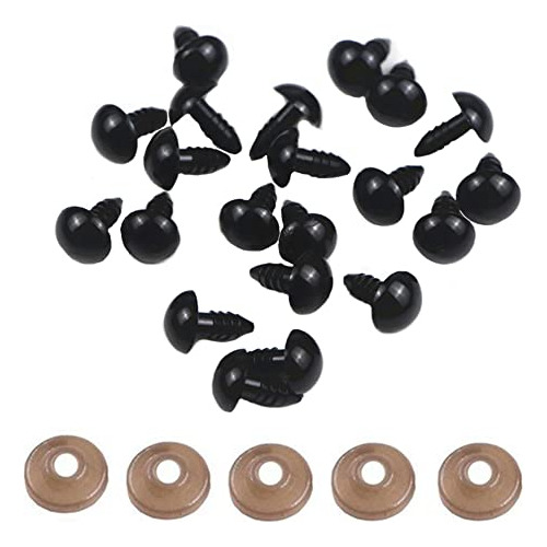 50 Pcs De Ojos De Seguridad De Plástico Negro De 15 Mm...