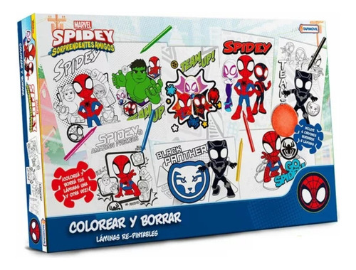 Set Arte Tapimovil Marvel Spiderman Colorear Borrar Laminas