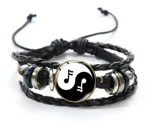 Pulsera Cuero Yin Yang Nota Musical Ajustable 