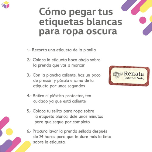 Imagen 6 de 6 de 98 Etiquetas Planchables Para Marcar Ropa Oscura