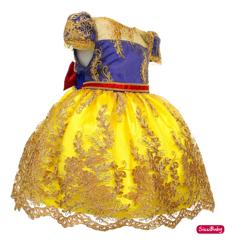 Vestido Infantil Branca De Neve Realeza Super Luxo 1 A 3