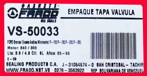 Empacadura Tapa Valvula Ford Bronco 300 1987-1998 F100 240
