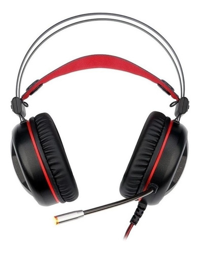 Fone de ouvido gamer Redragon Minos preto e vermelho com luz LED