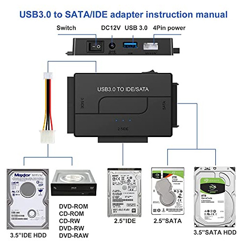 Adaptador De Disco Duro Sata/ide Usb 3.0, Convertidor D...