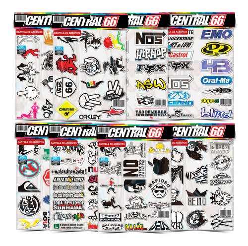 Kit 8 Super Cartelas De Adesivos Carro Moto Caminhão Bike